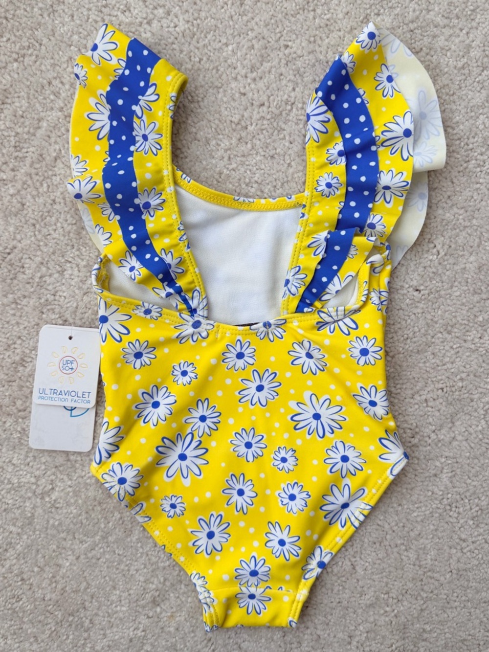 Flapdoodles Yellow Daisy One-Piece Swimsuit with Ruffle Straps - Picture 7 of 11